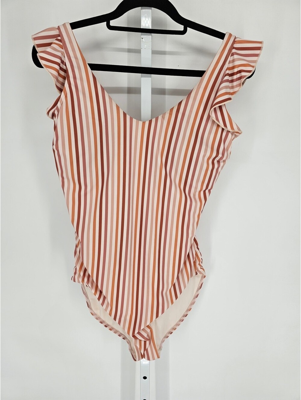 Womens Sz M One Piece Swimsuit Flotter Sleeve Vertical Pink Striped